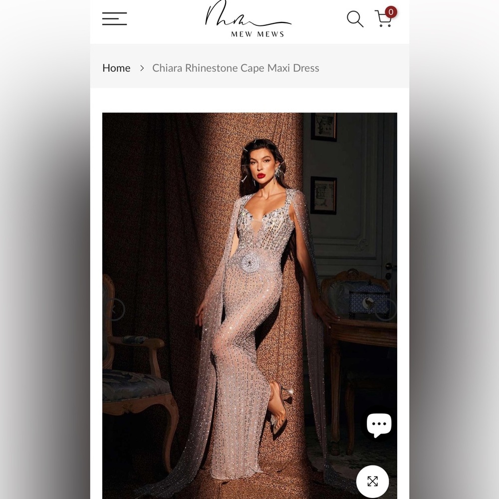 🔥Brand new 🔥Mew Mews Chiara Rhinestone Cape Maxi Dress - Sparkling Champagne - Picture 2 of 10
